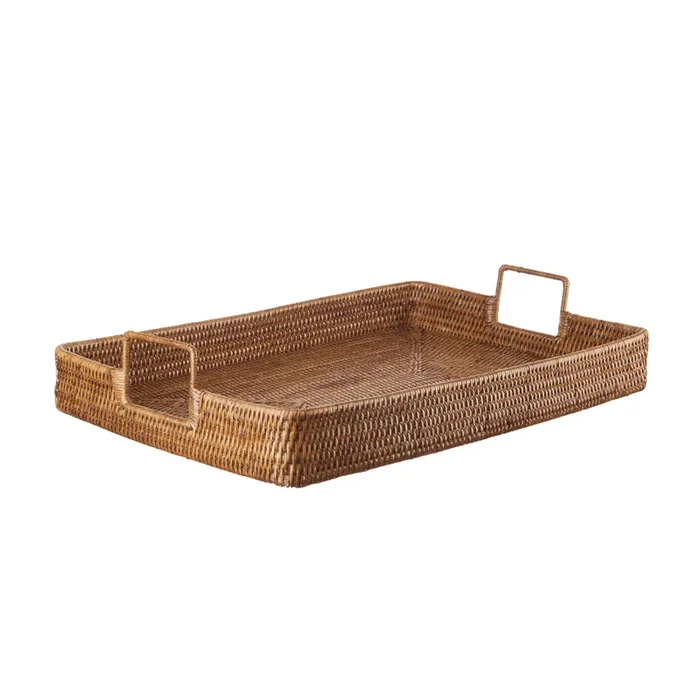 Vassoio rettangolare grande in rattan Modern Country