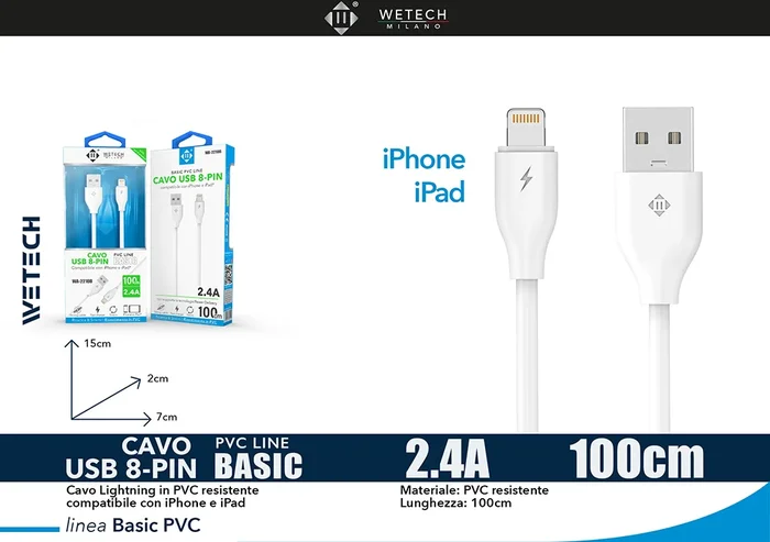Wetech Cavo Lightning Basic 2.4A 100Cm Bianco
