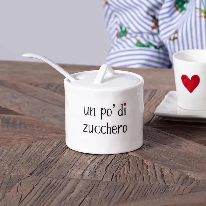 Zuccheriera con cucchiaino in ceramica Un po di Zucchero
